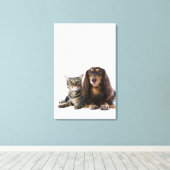白い上に犬と日本の猫 キャンバスプリント (インサイチュ (ウッドフロア))
