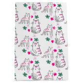 白い上に猫と花 ミディアムペーパーバッグ (裏面)