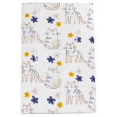 白い上に猫と花 ミディアムペーパーバッグ (正面)