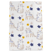 白い上に猫と花 ミディアムペーパーバッグ (裏面)