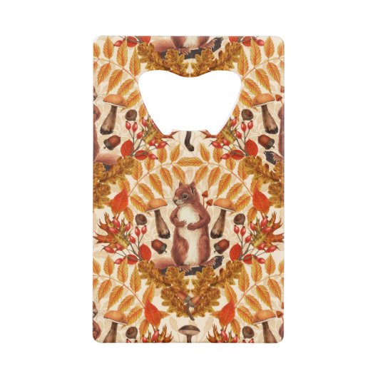 白い上に秋のリス クレジットカード栓抜き (正面)