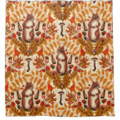 白い上に秋のリス シャワーカーテン (正面)