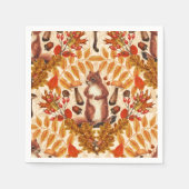 白い上に秋のリス スタンダードカクテルナプキン (正面)