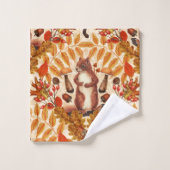 白い上に秋のリス バスタオルセット (ウォッシュタオル)