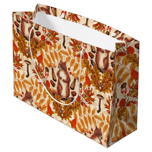 白い上に秋のリス ラージペーパーバッグ (裏面アングル)