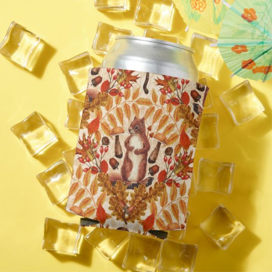 白い上に秋のリス 缶クーラー (インサイチュ 夏)