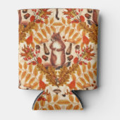 白い上に秋のリス 缶クーラー (正面)