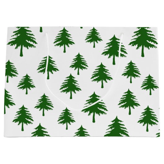 白い上に緑のクリスマスパイン ラージペーパーバッグ (正面)