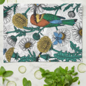 白い上に蜂の食べ物、青い蝶やデイジー キッチンタオル (折り畳み)