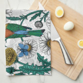白い上に蜂の食べ物、青い蝶やデイジー キッチンタオル (四つ折り)