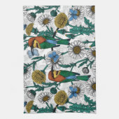 白い上に蜂の食べ物、青い蝶やデイジー キッチンタオル (縦)