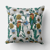 白い上に蜂の食べ物、青い蝶やデイジー クッション (正面)