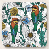 白い上に蜂の食べ物、青い蝶やデイジー コースター (正面)