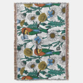 白い上に蜂の食べ物、青い蝶やデイジー スローブランケット (正面縦)