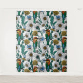 白い上に蜂の食べ物、青い蝶やデイジー タペストリー (正面)