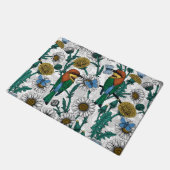 白い上に蜂の食べ物、青い蝶やデイジー ドアマット (アングル)