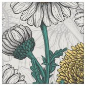 白い上に蜂の食べ物、青い蝶やデイジー ファブリック (クローズアップ)