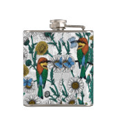 白い上に蜂の食べ物、青い蝶やデイジー フラスク (裏面)