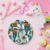 白い上に蜂の食べ物、青い蝶やデイジー ペーパープレート (パーティー)