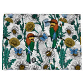 白い上に蜂の食べ物、青い蝶やデイジー ラージペーパーバッグ (正面)