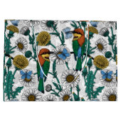 白い上に蜂の食べ物、青い蝶やデイジー ラージペーパーバッグ (裏面)