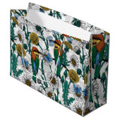 白い上に蜂の食べ物、青い蝶やデイジー ラージペーパーバッグ (正面アングル)