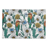 白い上に蜂の食べ物、青い蝶やデイジー 枕カバー (裏面-左)