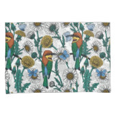 白い上に蜂の食べ物、青い蝶やデイジー 枕カバー (正面右)