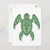 白い上に複雑な緑のウミガメ ポストカード (正面/裏面)
