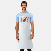 白い上に赤いクリスマスポインセチア喜びの知らせ エプロン (着用した状態)