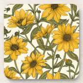 白い上に野生のヒマワリ コースター (正面)