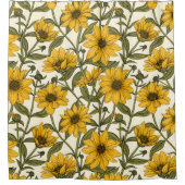 白い上に野生のヒマワリ シャワーカーテン (正面)