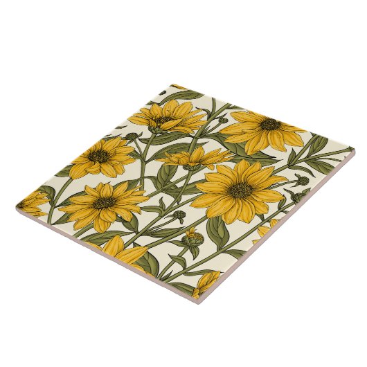 白い上に野生のヒマワリ タイル (側面)