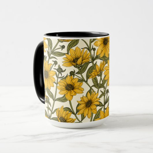 白い上に野生のヒマワリ マグカップ (正面左)