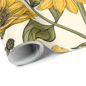 白い上に野生のヒマワリ ラッピングペーパー (ロールコーナー)