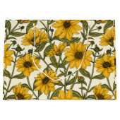 白い上に野生のヒマワリ ラージペーパーバッグ (正面)