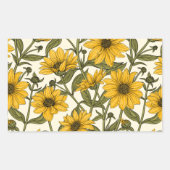 白い上に野生のヒマワリ 長方形シール (正面)