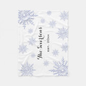 白い上に青い冬の雪 フリースブランケット (正面)