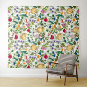 白い上に鶏や野草 タペストリー (インサイチュ(横))