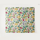 白い上に鶏や野草 タペストリー (正面(横))