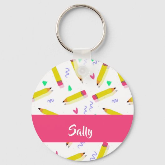 白い上に黄色い鉛筆とスクラブル キーホルダー (正面)