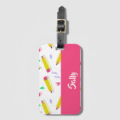 白い上に黄色い鉛筆とスクラブル ラゲッジタグ (正面縦)