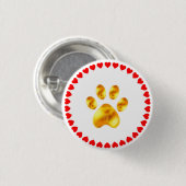 白い上に黄金の手と赤いハートの円 缶バッジ (正面&裏面)