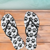 白い上に黒い犬の手のプリント ビーチサンダル
