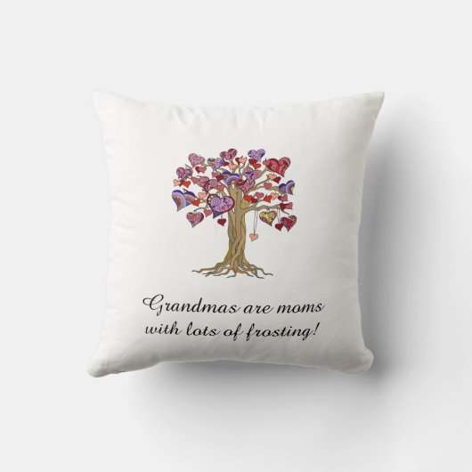 白い上のおばあちゃんツリー(ハート)、8つの名前/日付 クッション (裏面)