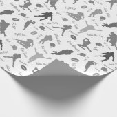 白い上のグレーサッカー選手のパターン ラッピングペーパー (角)