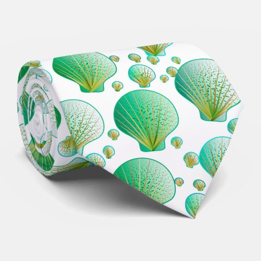白い上のシーフオム緑の貝殻 ネクタイ (ロール)