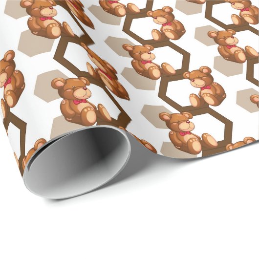 白い上のテディベアの配列のイラストレーション ラッピングペーパー (ロールコーナー)