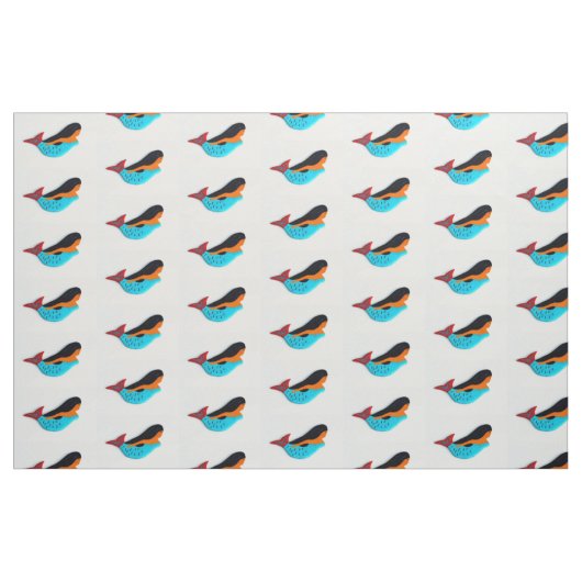 白い上の小さな青い人魚 ファブリック (ファットクウォーター)