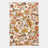 白い上の秋の森 キッチンタオル (縦)